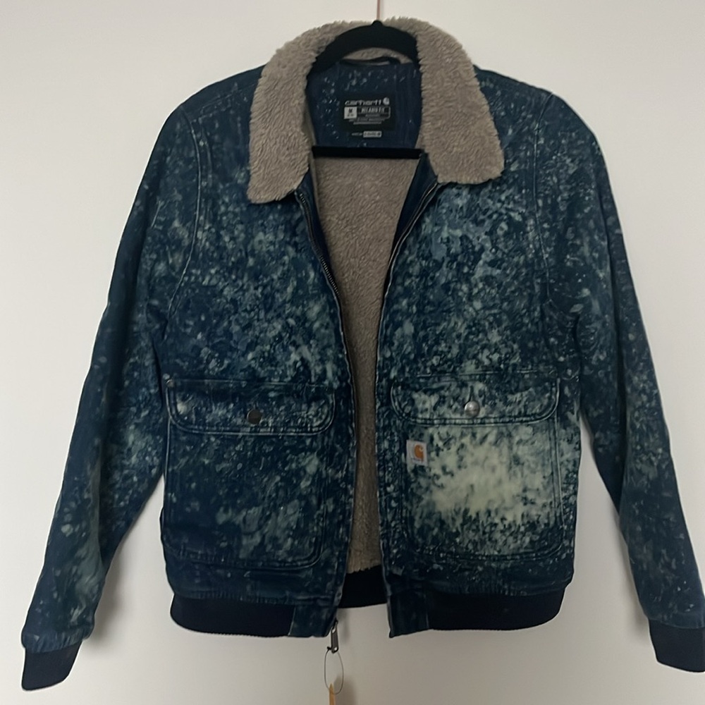 Fall Custom Carhartt Hand-Dyed Veronica Beard Inspired Denim Sherpa Jacket, NWT - Picture 3 of 7